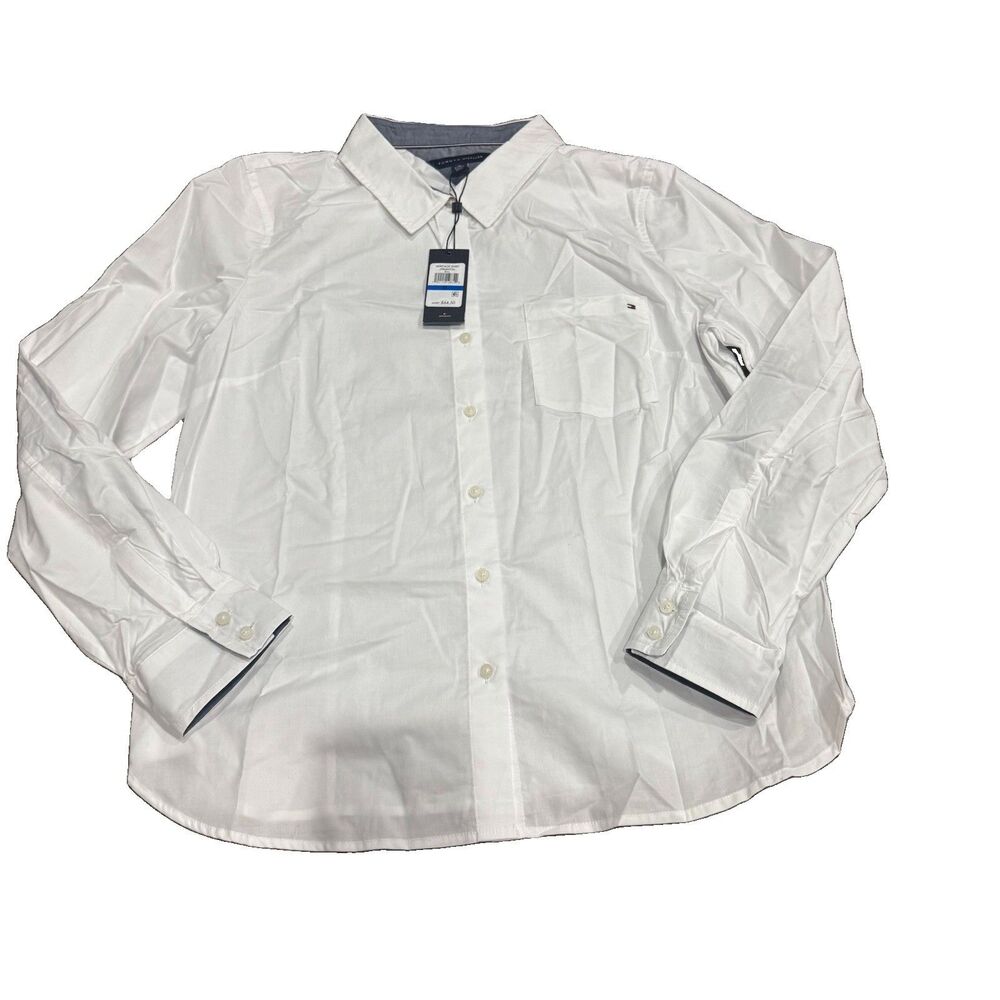 Tommy Hilfiger Womens White Oxford Button Down Long Sleeve Shirt Size M Logo